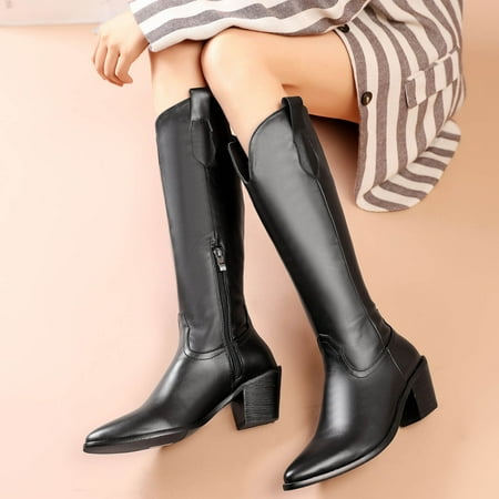 

Tejiojio Fall Clearance Autumn And Winter Ethnic Style Beaded Fringe Low Heel Round Toe High Boots Women s Boots