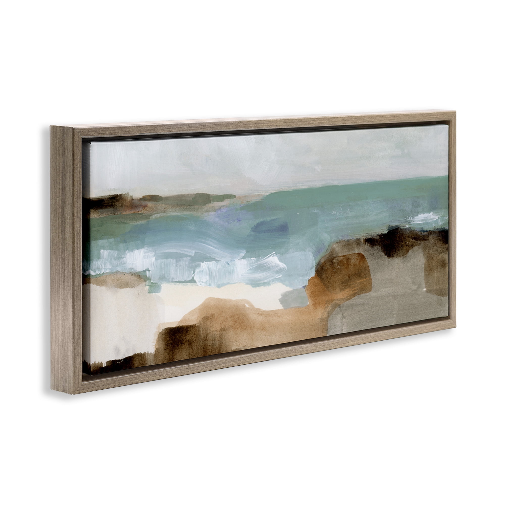 Stupell Industries Abstract Ocean Wave Landscape Abstract Painting Brown Floater Framed Canvas Art Print Wall Art, 31 x 14
