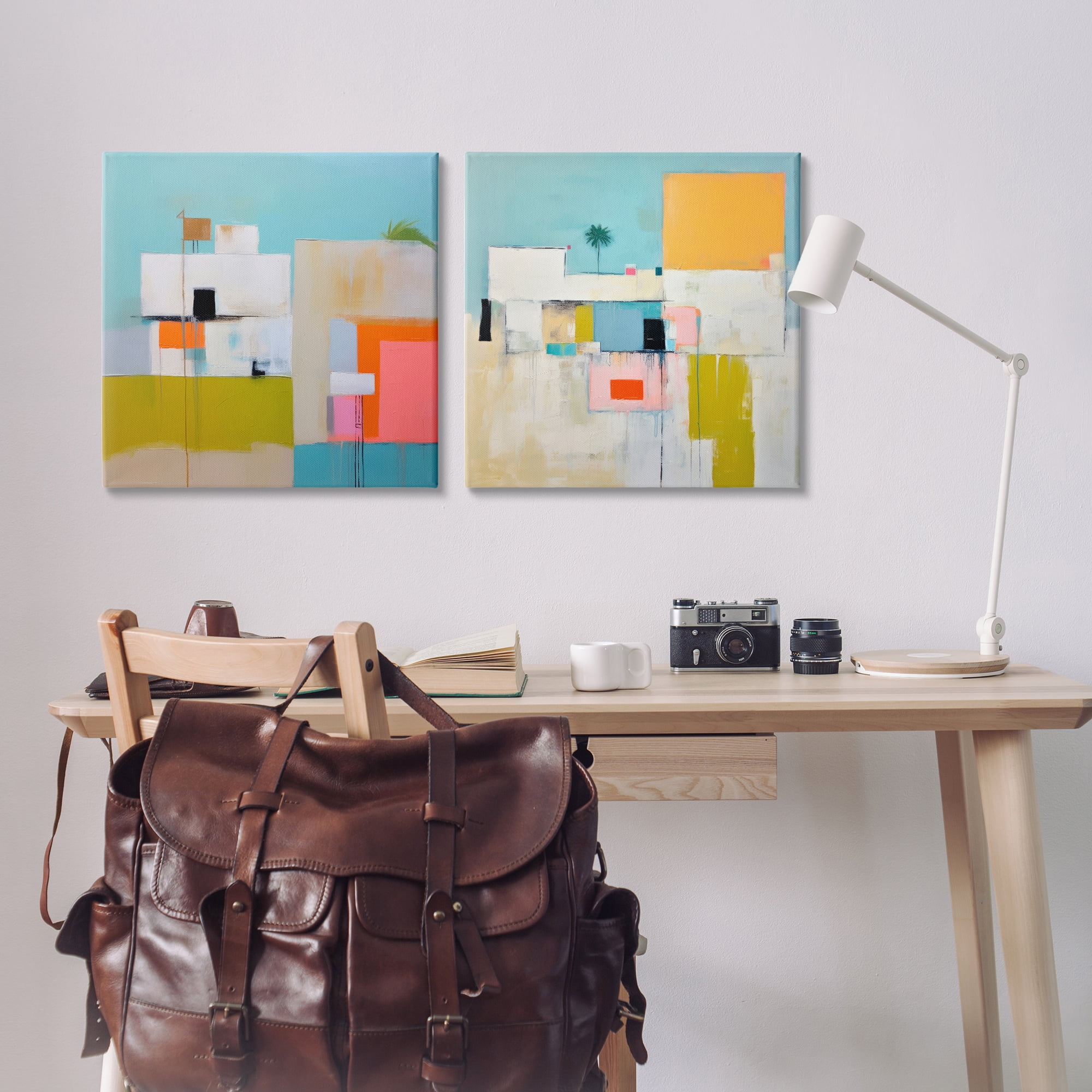 Stupell Industries Abstract Square Block Apartment Buildings & Architecture Painting Wrapped Canvas Art Print Wall Art, 24 x 24, Set of 2