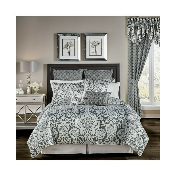 Croscill Remi Silver Damask Jacquard Pleat Cord 4 Pc Comforter Set