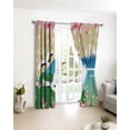 thumbnail image 3 of Teal Brown Mountain Blackout Curtains for Bedroom/Living Room, Thermal Insulated Kitchen Curtains, Farmhouse Cherry Blossoms Cranes Grommet Darkening Window Treatment Drapes 52"x63"x2, 3 of 8