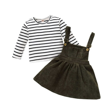 

YWDJ 6Months-3Years Girls Outfit Set Toddler Striped s Costume Skirt Romper Sling Skirt Suit Green 2-3 Years