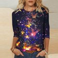 thumbnail image 2 of ZQGJB Cute Butterfly Print Shirts for Women Dressy Casual 3/4 Lenght Sleeve Round Neck Graphic T-Shitrs Top Loose Fit Comfy Tunic Tees Blouse Multicolor#06 L, 2 of 6