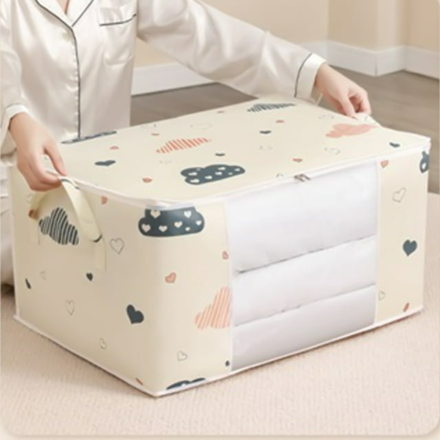 Organisateur de Sac de Rangement pour Couette / Grande Capacité, Rangement Pliable pour Couettes, Couvertures, Literie, Oreillers / Fermeture Éclair Robuste, Poignée Renforcée / Tissu Non Tissé / 23.62x15.75x11.81 Po / 1 Paquet Blanc