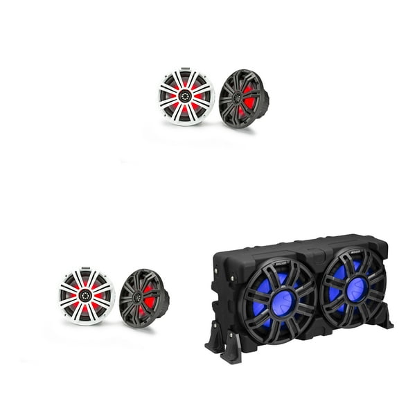 Kicker Marine (2) 45KM84L 8" & 51MWLE104 10" Loaded Enclosure, LED Marine Audio Upgrade