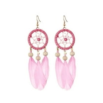 KDSJSXW Cartilage Earrings for Women Creative Long Coffee Feather Earrings Tassel Ear Accessories Bohemian Style foreign Trade Accessories Gift Earrings for Women Earrings for Women (Pink,One Size)