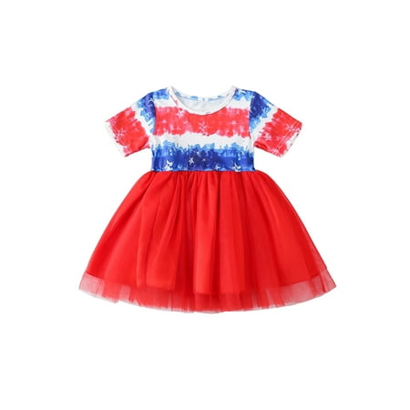 

Arvbitana Toddler Baby Girls 4th of July Princess 6M 12M 18M 24M 3T 4T Dress Tutu Dress Party Tulle Dresses Independence Day Sundress