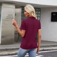 thumbnail image 4 of Women's Short Sleeve V Neck Polo Shirts Summer Collared Tops Casual Loose Tees Tops,Wine XL, 4 of 5