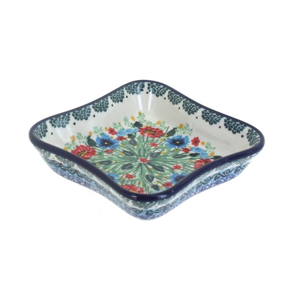 Blue Rose Polish Pottery Watercolor Garden Small Square Dish