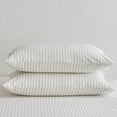 thumbnail image 4 of MooMee Striped Pillowcases 100% Washed Cotton Linen Like Textured Envelope Closure Set of 2 (White& Sage Green Wide Stripes, King), 4 of 5