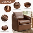 thumbnail image 4 of Bonzy Home 360° Swivel Accent Chair Set of 2 with Throw Pillow, Mid Century Faux Leather Modern Armchair, Swivel Barrel Chair for Living Room Bedroom, Brown, 4 of 9