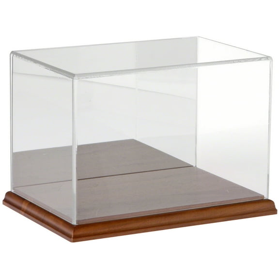 Plymor Clear Acrylic Display Case with Hardwood Base (Mirror Back), 9" W x 6" D x 6" H
