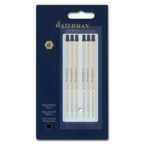 Recarga para Bolígrafo Waterman, Tinta Negra, Punto Medio x6