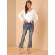 thumbnail image 3 of Allegra K Blusa con panel floral de encaje para mujer, cuello en V, manga larga, botón, frente, gasa, top blanco XL, 3 of 6