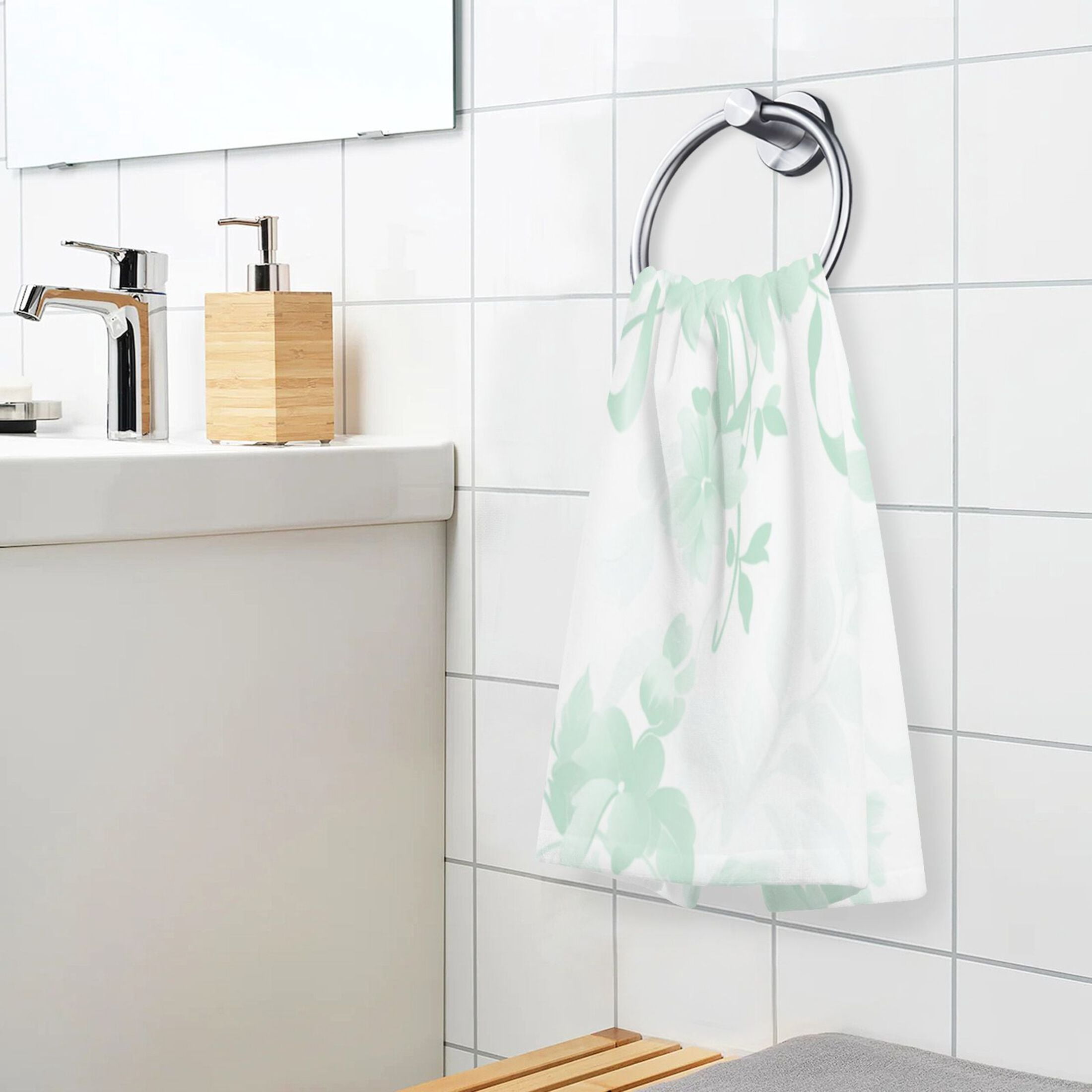 2 Pcs Absorbent Face Towel Bath Hand Towels Soft Breathable Cotton Towel Set for Bathroom Kitchen Hotel Spa Decor Mint Green Rabbits