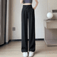 thumbnail image 3 of Pantalones de traje grises para mujer, pantalón informal, de cintura alta, drapeado, con pierna recta, acampanado, otoño 2024, 3 of 4