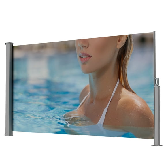 71"x138" Patio Retractable Side Awning Screen, semi-transparent with UV printing, ideal for blocking dust,sunshine and wind, creating private space for garden,balcony and swimming pool.