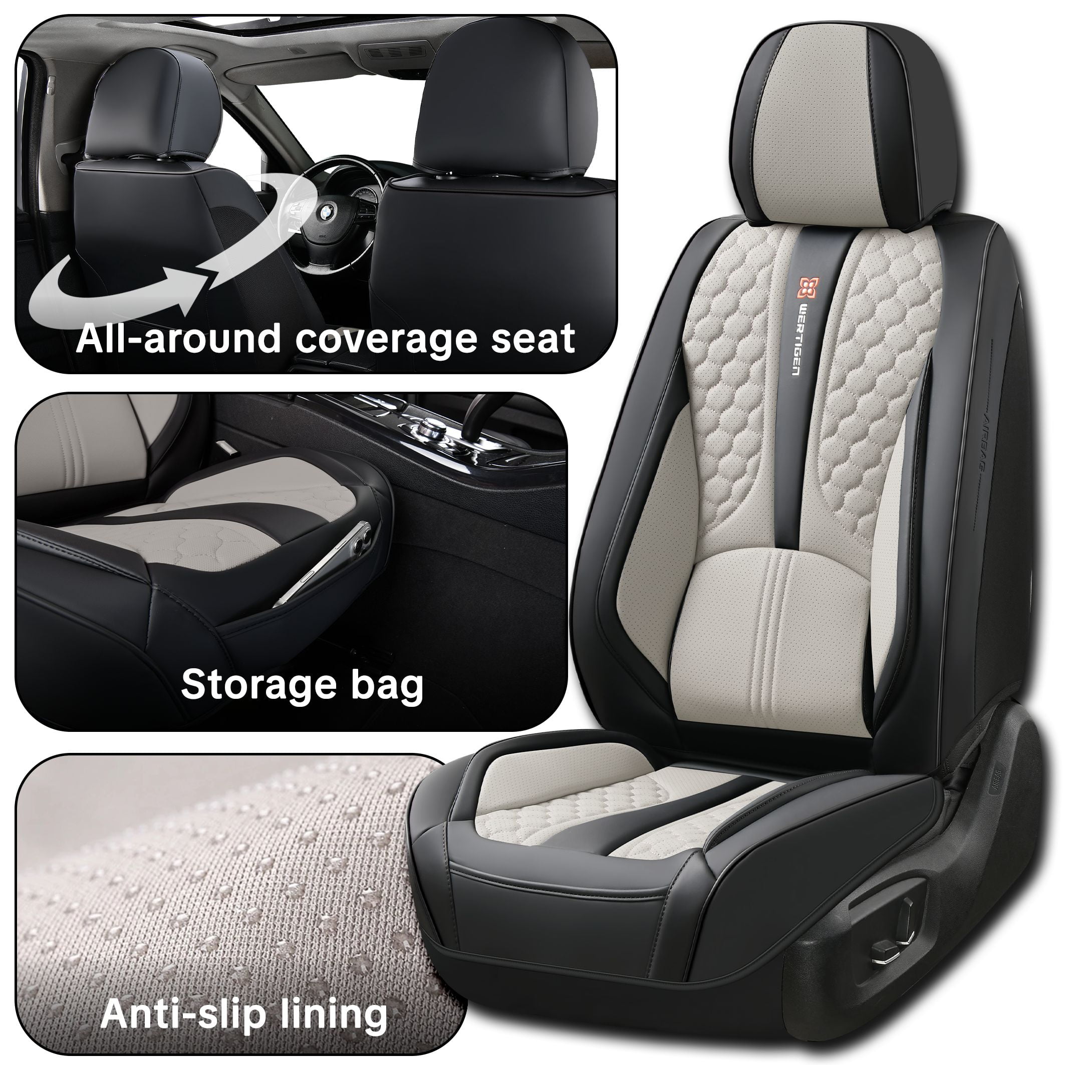 Car Seat Cover for Hyundai Tucson 2005-2026, Black and Gray Car Seat Covers, Premium Leather, 5 Piece Full Set, Waterproof, Anti-Slip, Suitable for All Seasons, Beautify the Interior of Old Cars
