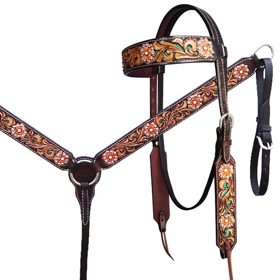 HILASON Western Horse Floral Headstall Breast Collar Set American Leather