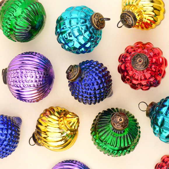 Adornos navideños, estante indio, cristal, multicolor, 8 cm, 6 unidades
