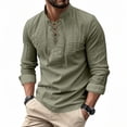 thumbnail image 2 of JTieacloth Casual Fashion Linen Long Sleeve Shirt With Drawstring Stand Collar Hip Hop Stylish Top For Outfits Wedding Button Down Shirt Green, 2 of 5