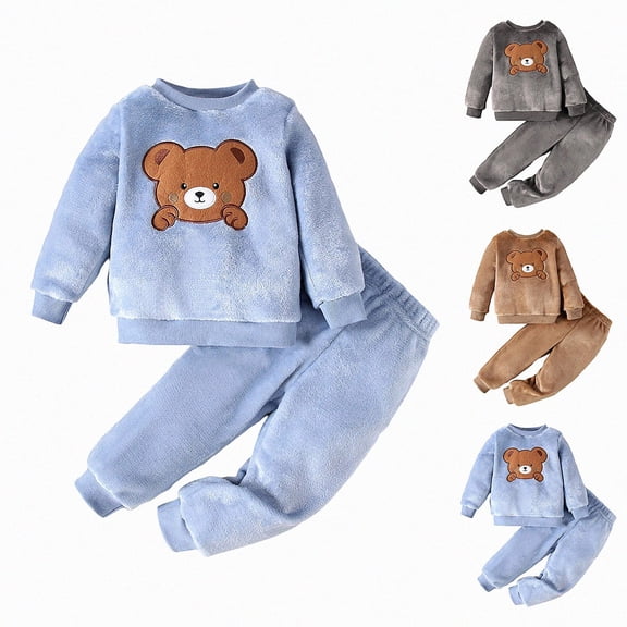 ITSAME Baby Boys Girls 2 Piece Fleece Outfit Cartoon Print Crewneck Pullover and Jogger Pants Warm Loungewear Set Size 12M