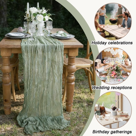 6 Pack 9.8FT Sage Green Cheesecloth Table Runner, Rustic Sheer Gauze Fabric Tablecloth, Boho Decoration for Wedding Birthday
