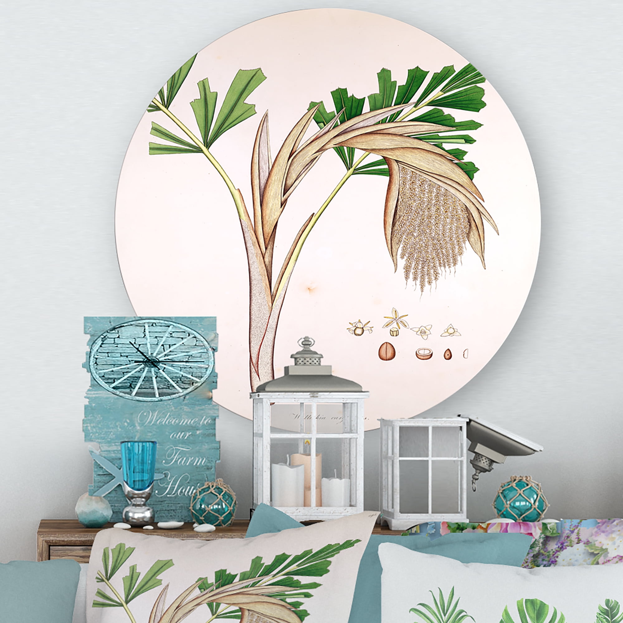 Designart 'Ancient Plant Life XV' Farmhouse Circle Metal Wall Art 11x11 - Disc of 11