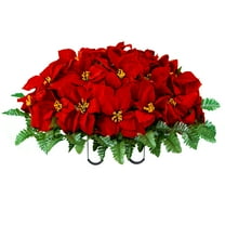 Sympathy Silks Artificial Christmas Cemetery Flowers 30" Red Poinsettias Saddle for Headstone