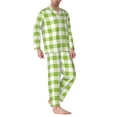 thumbnail image 2 of Honeii White Green Plaid Pattern Mens Pajamas Set,2pcs Men's Lounge Long Sleeve Sleep Shirt and Pajama Bottoms Sleepwear Set,Mens Pjs Sets-Medium, 2 of 7