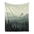 thumbnail image 1 of Forest Soft Flannel Fleece Throw Blanket, Panorama of a Valley and Mystic Forest of Pine Trees Natureme, Cozy Plush for Indoor and Outdoor Use, 60" x 80", Eggshell and Sage Green, by Ambesonne, 1 of 6