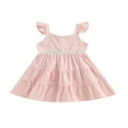 thumbnail image 1 of Enfants Bambin Fille Robe d'Été Mouche Manches de Couleur Unie à Plusieurs Niveaux Princesse Robe Swing A-Line Robe, 1 of 8