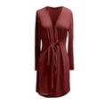 thumbnail image 4 of Women's Lightweight Belted Cardigan, Mid Length Open Front Sweater, Long Sleeve Duster Cover Up, Casual Loose Fit Lounge Cardigan, Solid Color Knit Wrap, Comfortable Loungewear Wine XL, 4 of 8