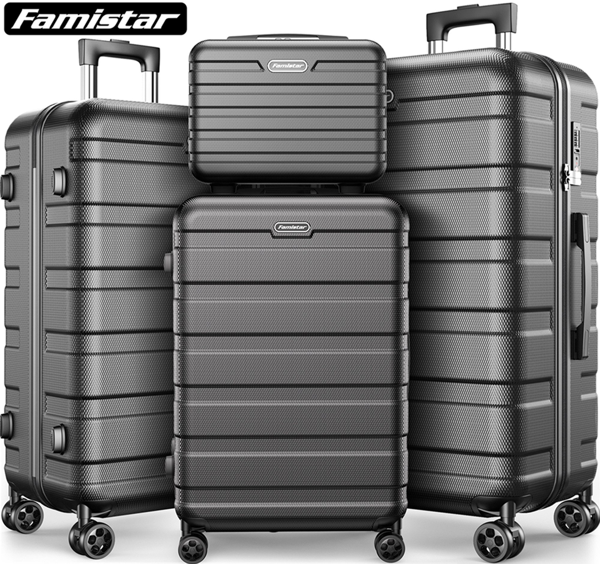 Famistar 4 Piece Hardside Luggage Suitcase Set with 360° Double Spinner