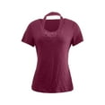 thumbnail image 4 of WRKEKC Hauts d'Été pour Femmes Automne Manches Courtes Col Rond Décontracté Haut avec Insert en Dentelle au Style Moderne, 4 of 9
