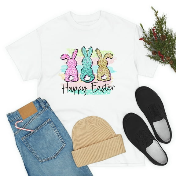 Happy Easter with bunnies design Unisex Heavy Cotton Tee