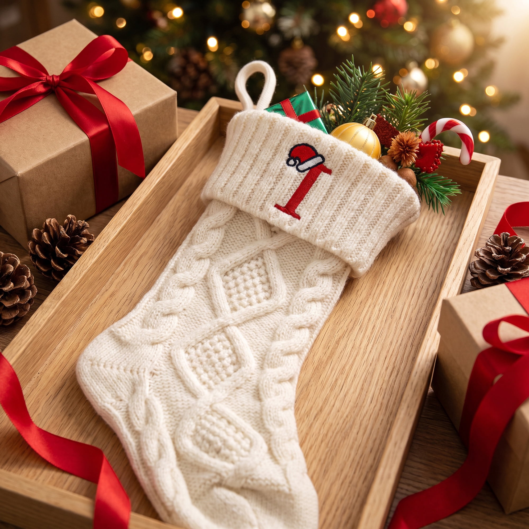 Unique Bargains Canine Bone Christmas Stocking Luxury Puppy Holiday Keepsake Sack Letter I 17"