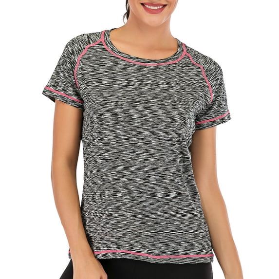 Women Quick Dry Moisture Wicking Yoga Top O-Neck Activewear Sport Running Short Sleeve Tee