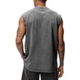 thumbnail image 3 of Bbyeadc Men's Tank Tops Distressed Sleeveless Workout Shirt Crew Neck Cut Off Solid Color Tank Top Athletic Gym Summer Top,Gray (XXXL), 3 of 4