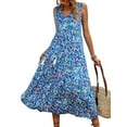 thumbnail image 2 of Women'S Maxi Dress Summer Sleeveless Bohemian Floral V Neck Tie Front Fringe Flowy Long Dress Vacation Beach Sundress Blue S, 2 of 8