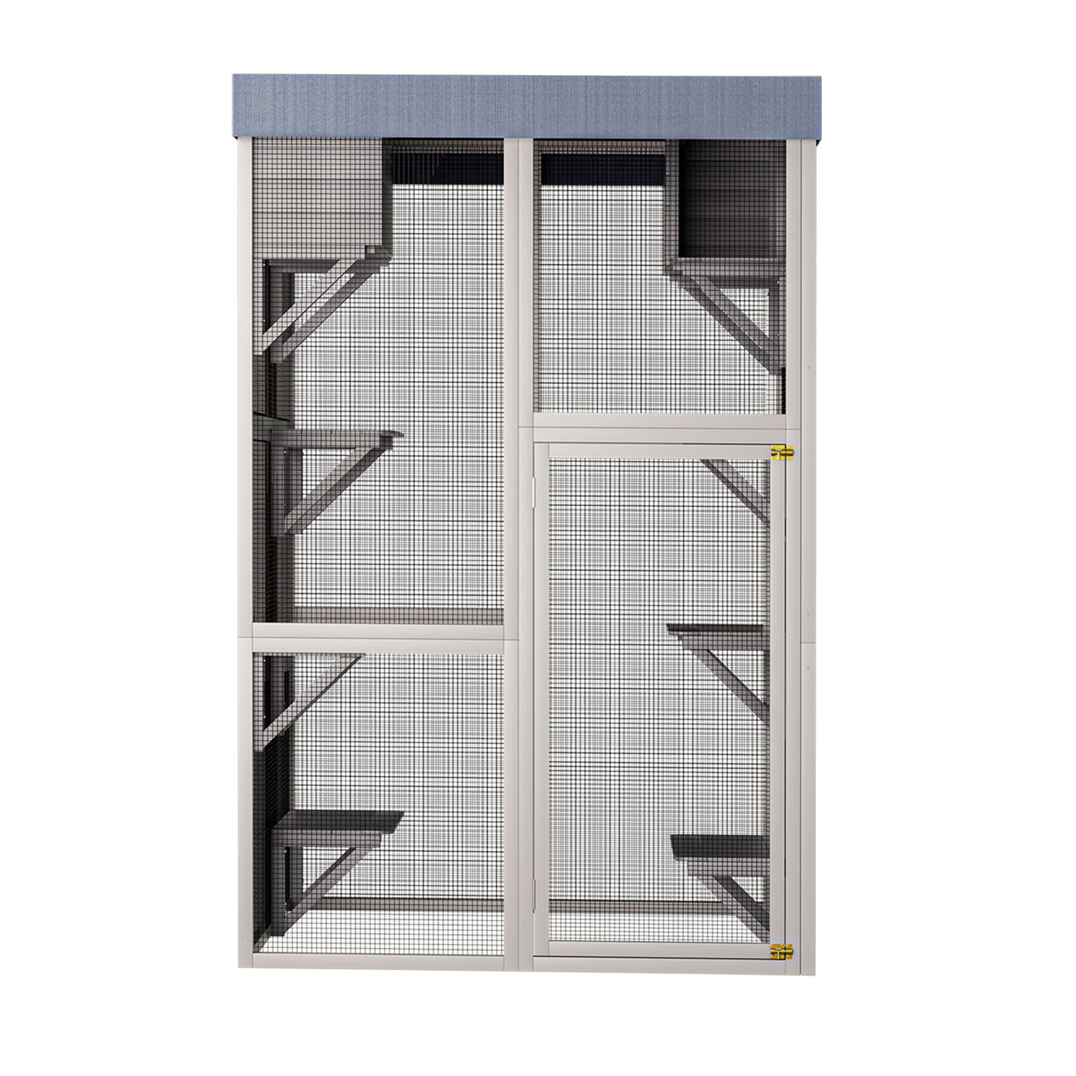 JERFIT Large 70.5 Inch Outdoor Wooden Catio Enclosure with Sunbathing Deck, 6 Platforms & 2 Condos, Waterproof Cover, Gray Cat Playpen