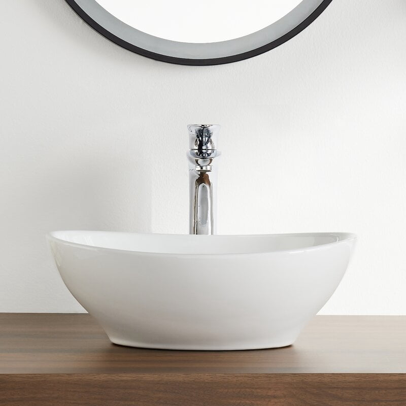 DeerValley DV-1V051 Vessel Sink Above Counter Bathroom Vanity Basin Bowl, High-gloss Oval Ceramic  in White