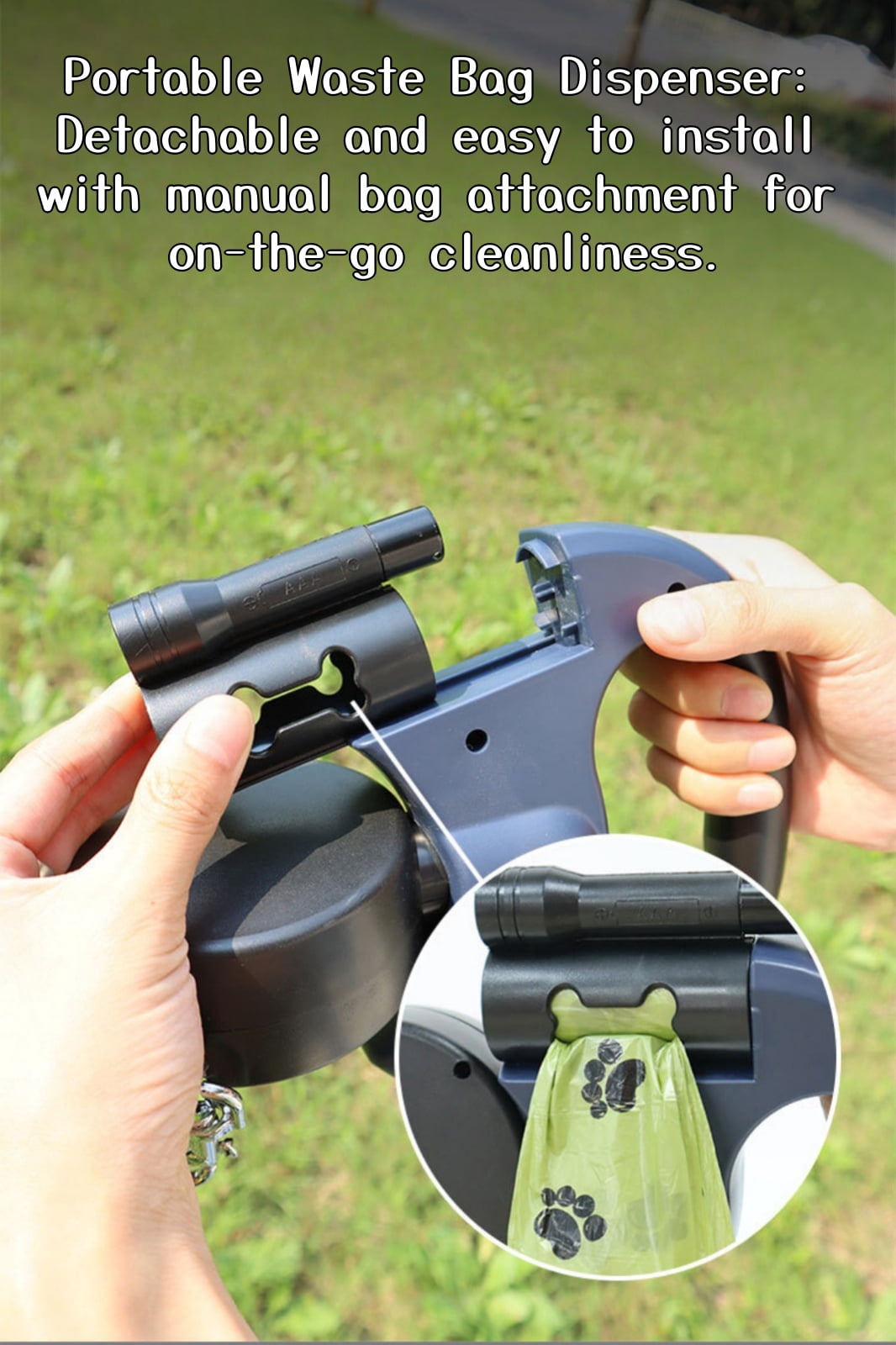 Retractable Double Dog Leash, Tangle-Free, LED Light, Poop Bag Holder, One-Handed Brake, Reflective