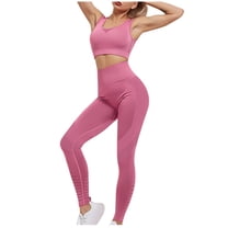 Mrat Casual Workout Sets Two Piece Outfits for Women Cropped Tank Tops High Waist Leggings Active Wear Yoga Suit Sportswear Two Piece Trendy Suit Set S-2 Hot-Pink S