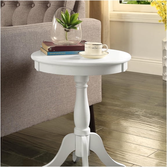 JERFIT White Accent Table Round Pedestal End Table with 4 Legs, Transitional Style Nightstand for Living Room, Bedroom, Cottage