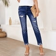 thumbnail image 5 of Yungyresw Women's Ripped Cropped Jeans High Waisted Straight Leg Distressed Denim Pants Casual Daily Casual Jeans With Pocket Dark Blue M, 5 of 5