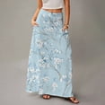 thumbnail image 4 of LWavelet Hibiscus Print Maxi Skirt with Side Pockets Women Tropical Style Daily Casual Flowy Bottoms Light Blue L, 4 of 5