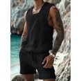thumbnail image 4 of Men Crochet 2 Piece Outfits Mesh Sheer Tank and Shorts Summer Fishnet Shorts Set for Beach Casual Black L, 4 of 7