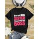 thumbnail image 1 of Girls' Casual Cotton Round Neck Short Sleeve T-Shirt, "I'm The Big Sister Which Makes Me Boss" Graphic Tee, 1 of 7