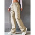 thumbnail image 2 of Frontwalk Ladies Pants Casual Trousers Straight Wide Leg Cargo Women Loose Parachute Pant High-waist Apricot XL, 2 of 3